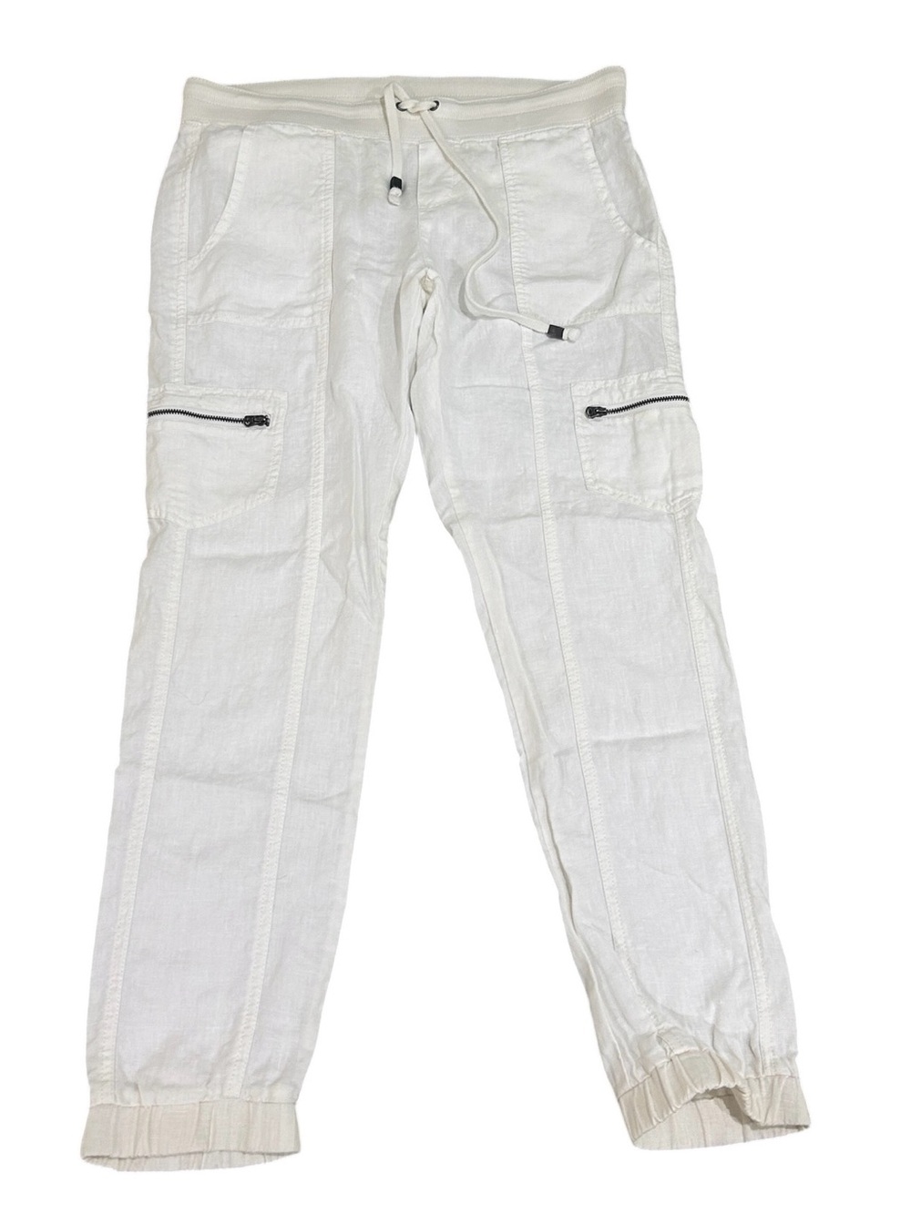 Athleta White linen Cargo Jogger Pants with Zippered Thigh Pockets size 6